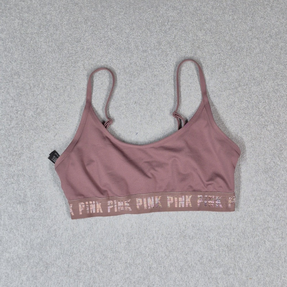 PINK Women Sports Bra Medium Mauve Ultimate Lightly Lined Wireless Pullover READ